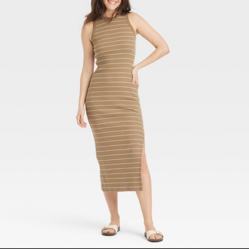 Universal Thread Beige Striped Midi Dress